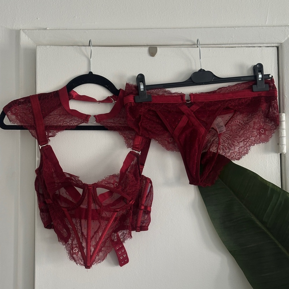 Thistle and Spire Red Lace Bra with Decorative Straps